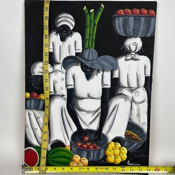 Original Folk Art Painting by Artist C. Anderson Jamaica Market Scene VTG 1996 - Picture 6 of 6